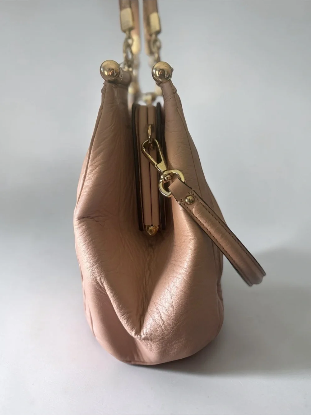 Coach Madison Carrie 27681 Gathered Leather Satchel Shoulder Bag in Blush Pink